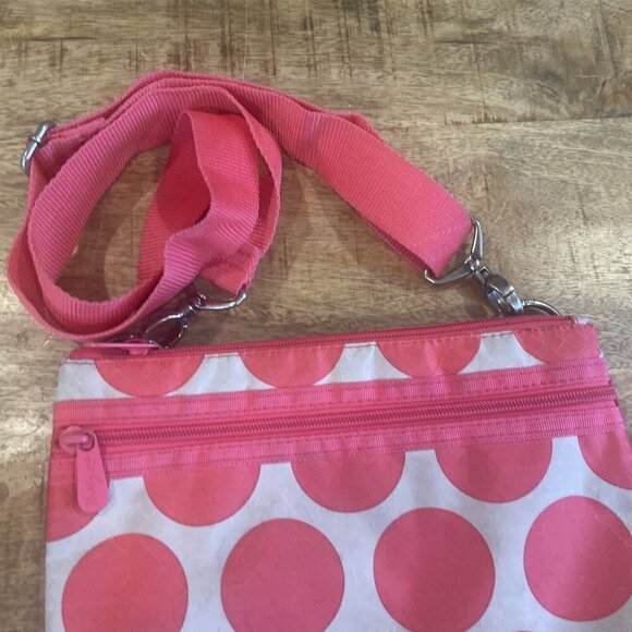 Thirty One 31 Mod Dot Crossbody Bag Pink Coral Nylon Small Adjustable Strap - Picture 4 of 10